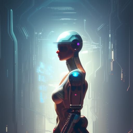Cyberpunk Robot Portrait in Synthwave Style