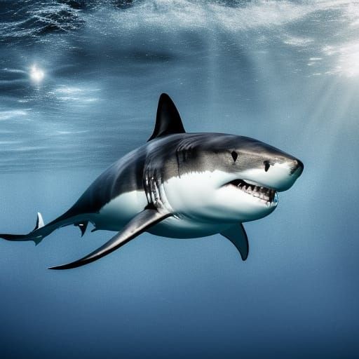 Great White Shark in Shipwreck: Realistic Ocean Photography
