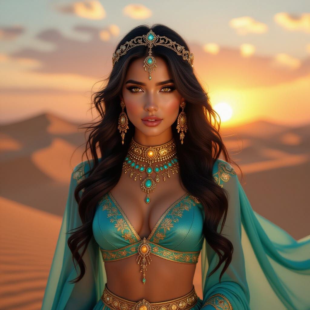 Desert Princess Portrait at Sunset in 8K Fantasy Style