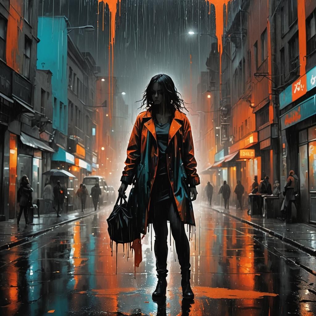 Silhouette of Woman in Street with Dripping Paint