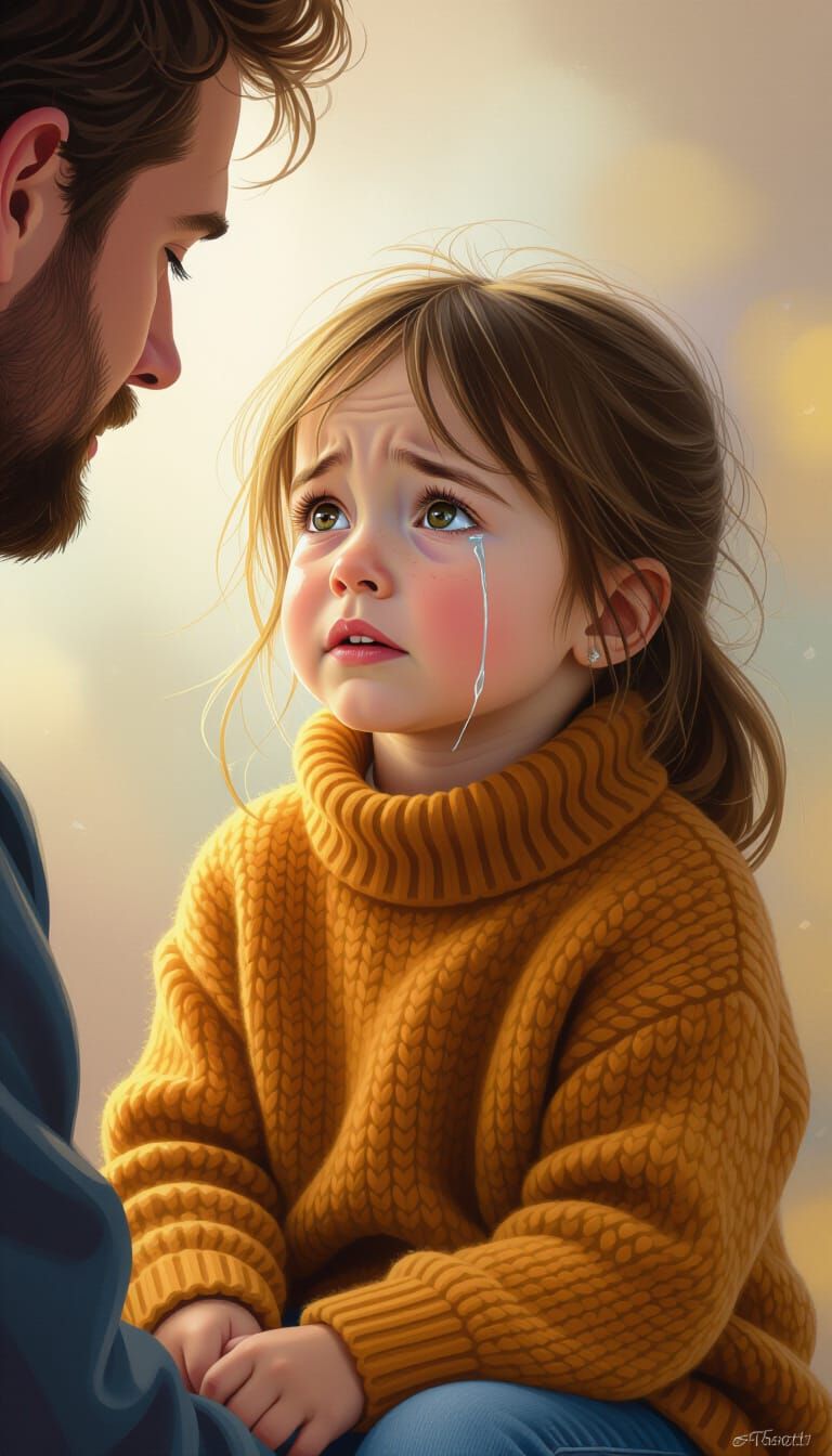 Emotional Portrait of a Crying Girl, Matte Painting