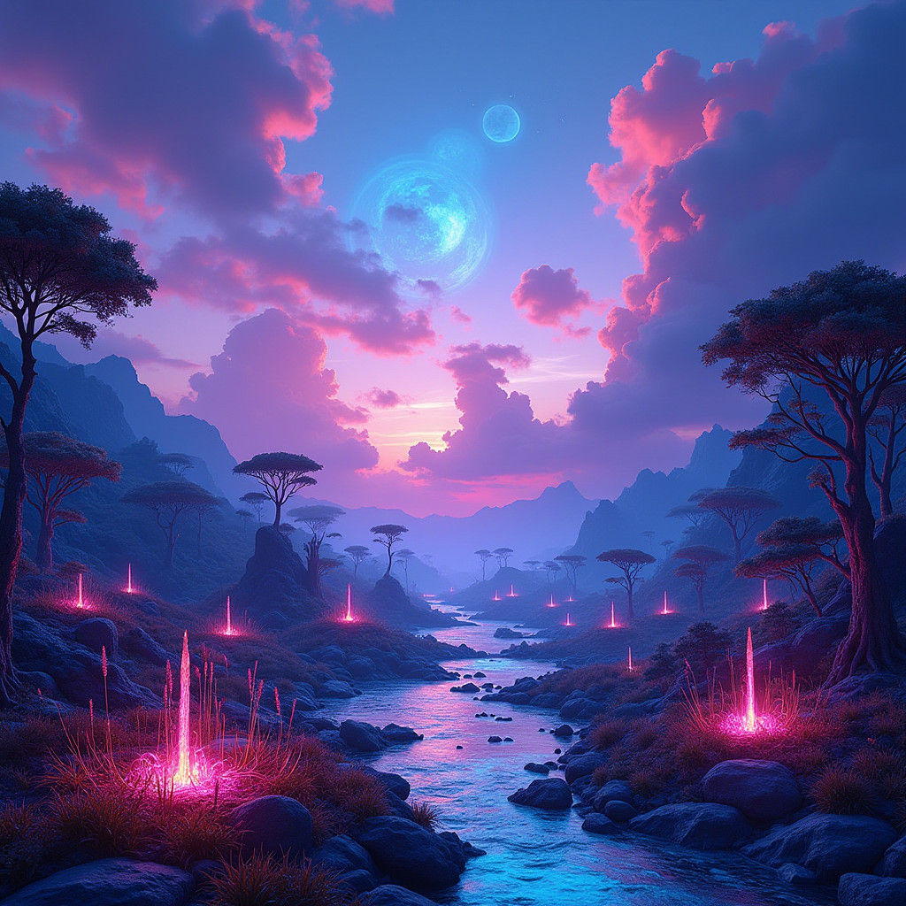 Mystical Realm of Glowing Flora and Fauna