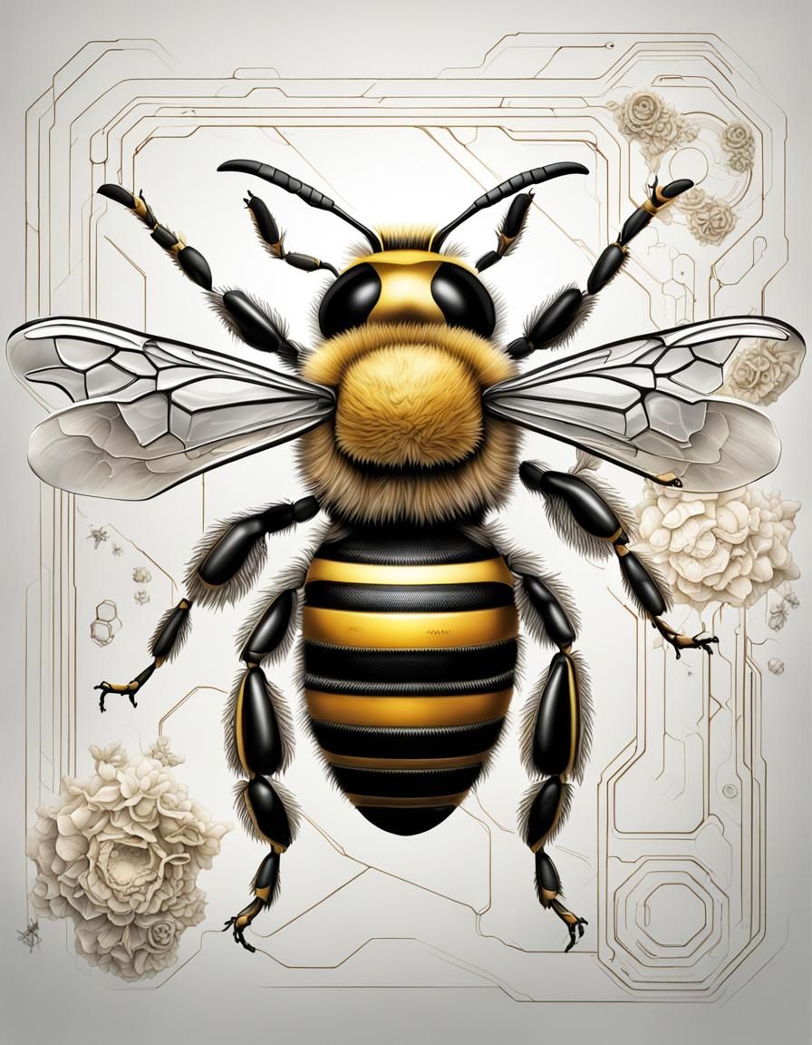 Biomechanical Bee in Hyperrealism