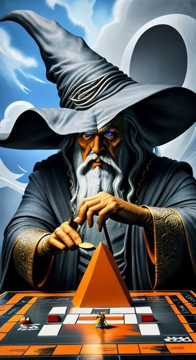 Gandalf Plays Monopoly in Surrealist Art Style