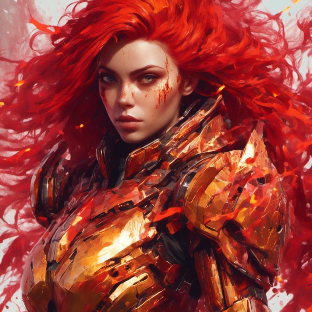 Epic Female Superhero in Power Armor