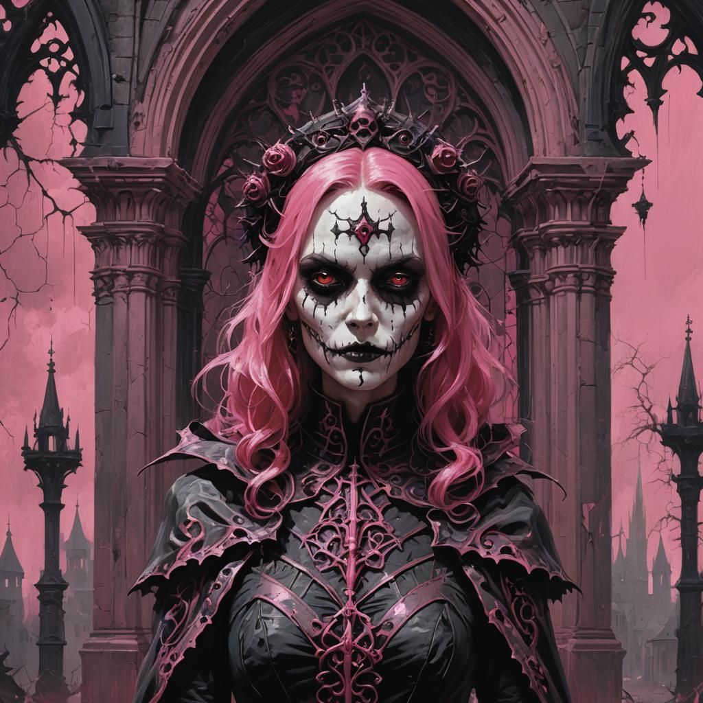 Sinister Gothic Pink Scene by Greg Rutkowski