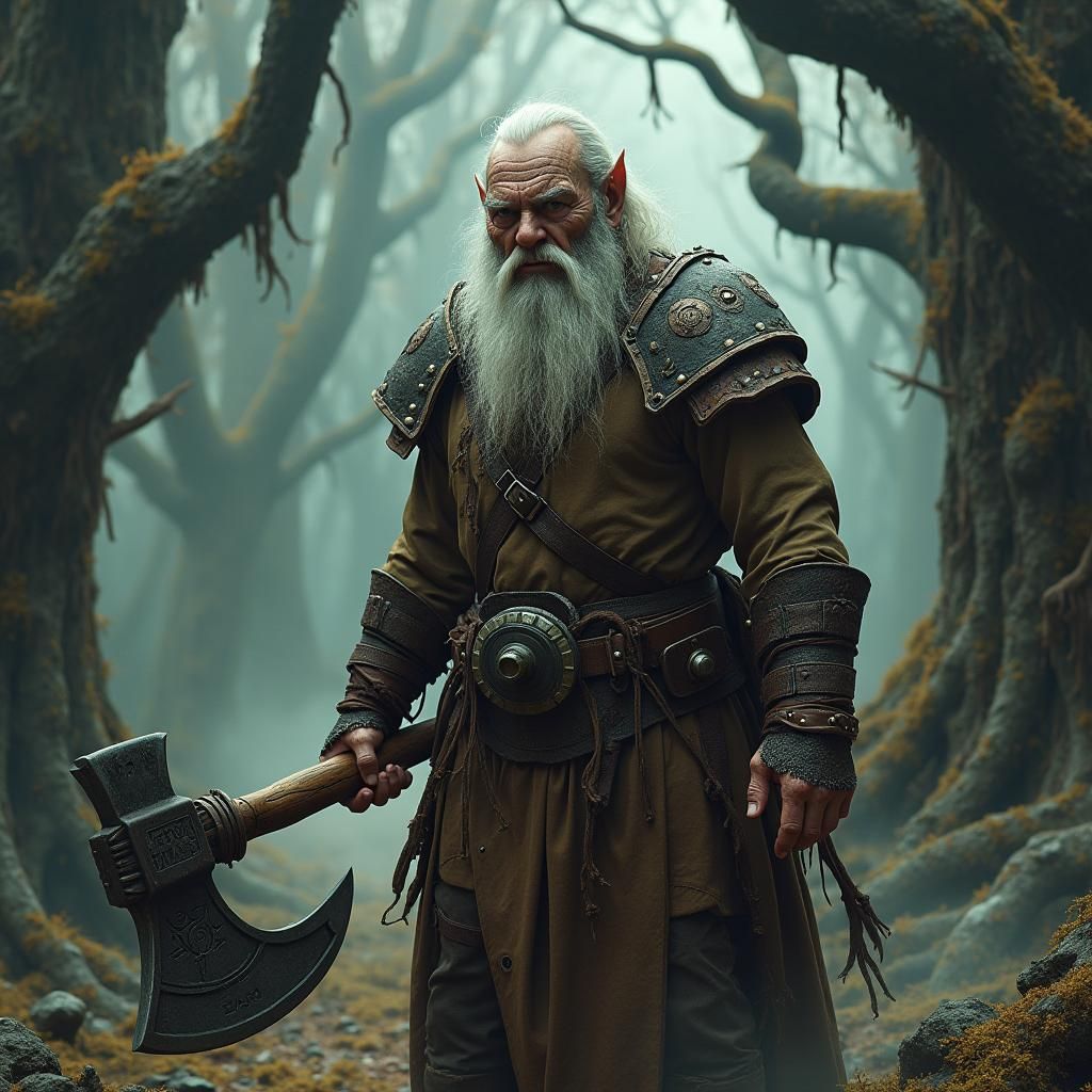 Battle-Hardened Crone with Axe in Fantasy Art Style