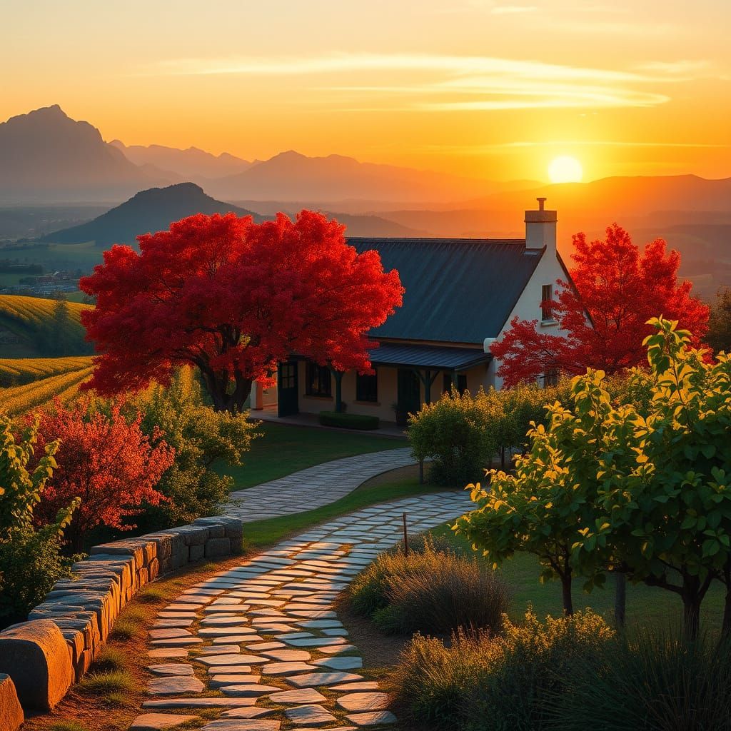 Charming Cape Dutch Homestead Amidst Vibrant Vineyards and M...