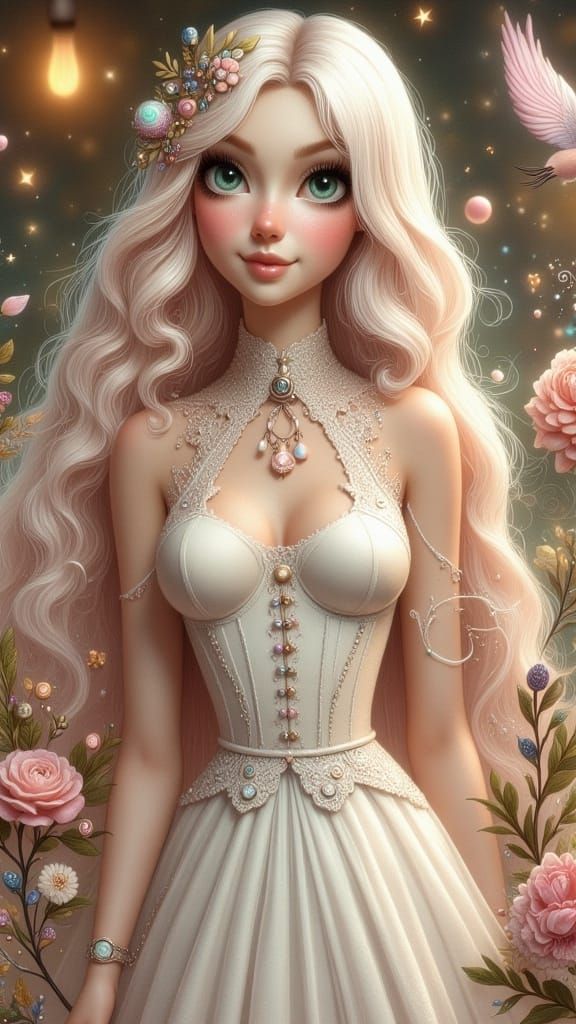 Whimsical Woman in Sleeveless Lace Dress