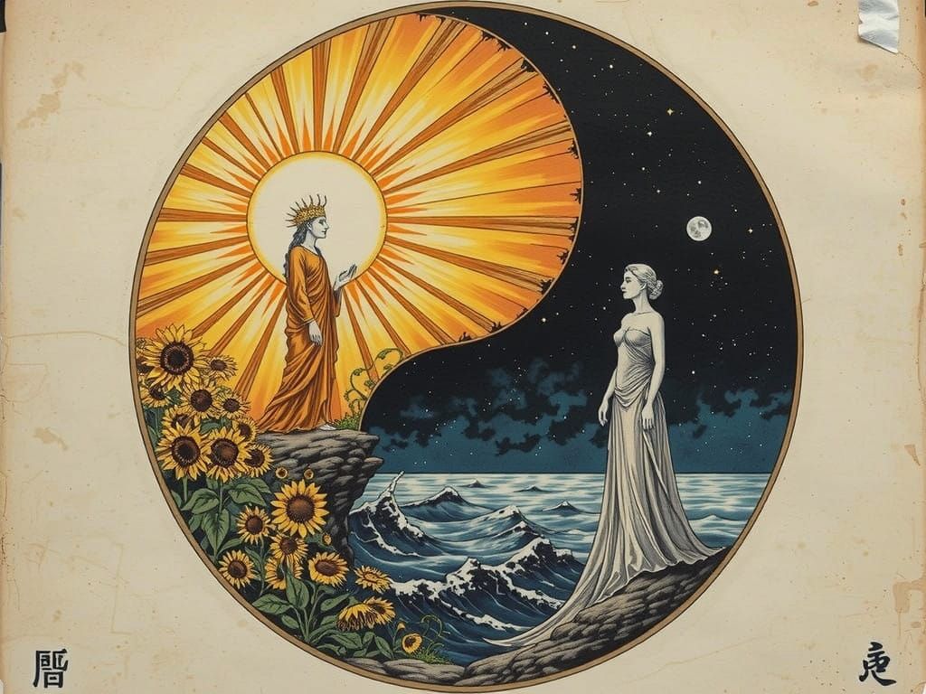 Golden Sun Meets Silvery Moon in Harmonious Balance