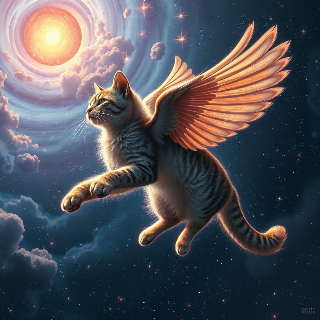 Majestic Feline Star Navigator in Cyberpunk Style