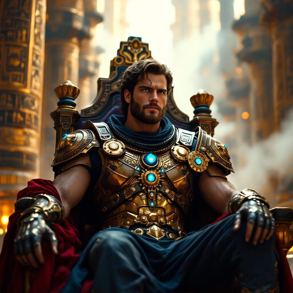 Henry Cavill on a Steampunk Throne of Egypt