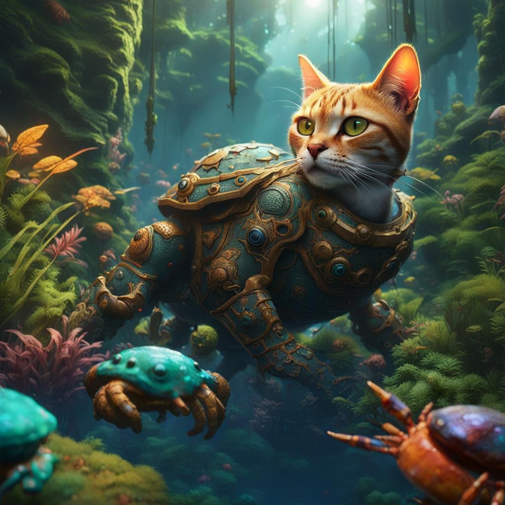 Hero Cat in Jungle Civilization: Hyperrealistic 8K Render