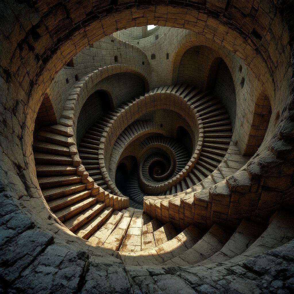 Escher-esque Staircase in Medieval Castle Tower