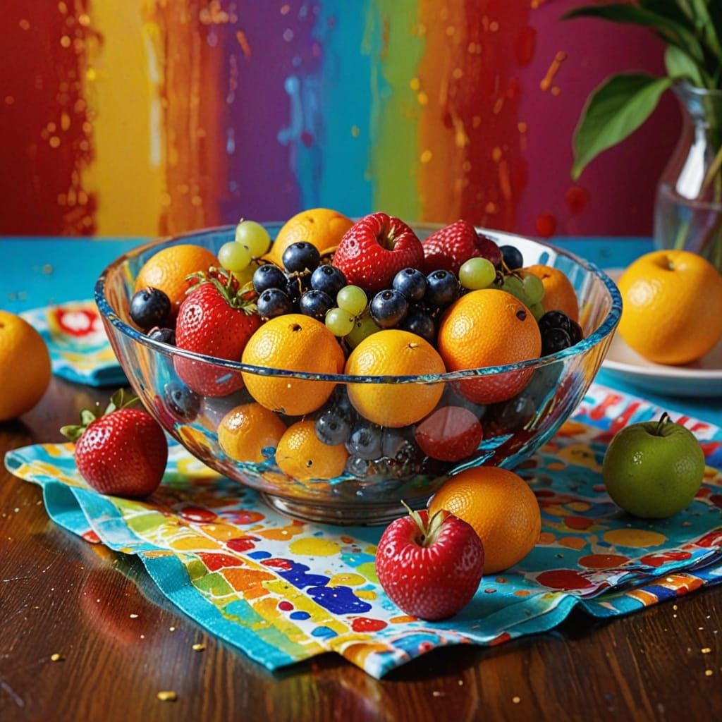 Vibrant Pop Art Still Life of Fruit Bowl