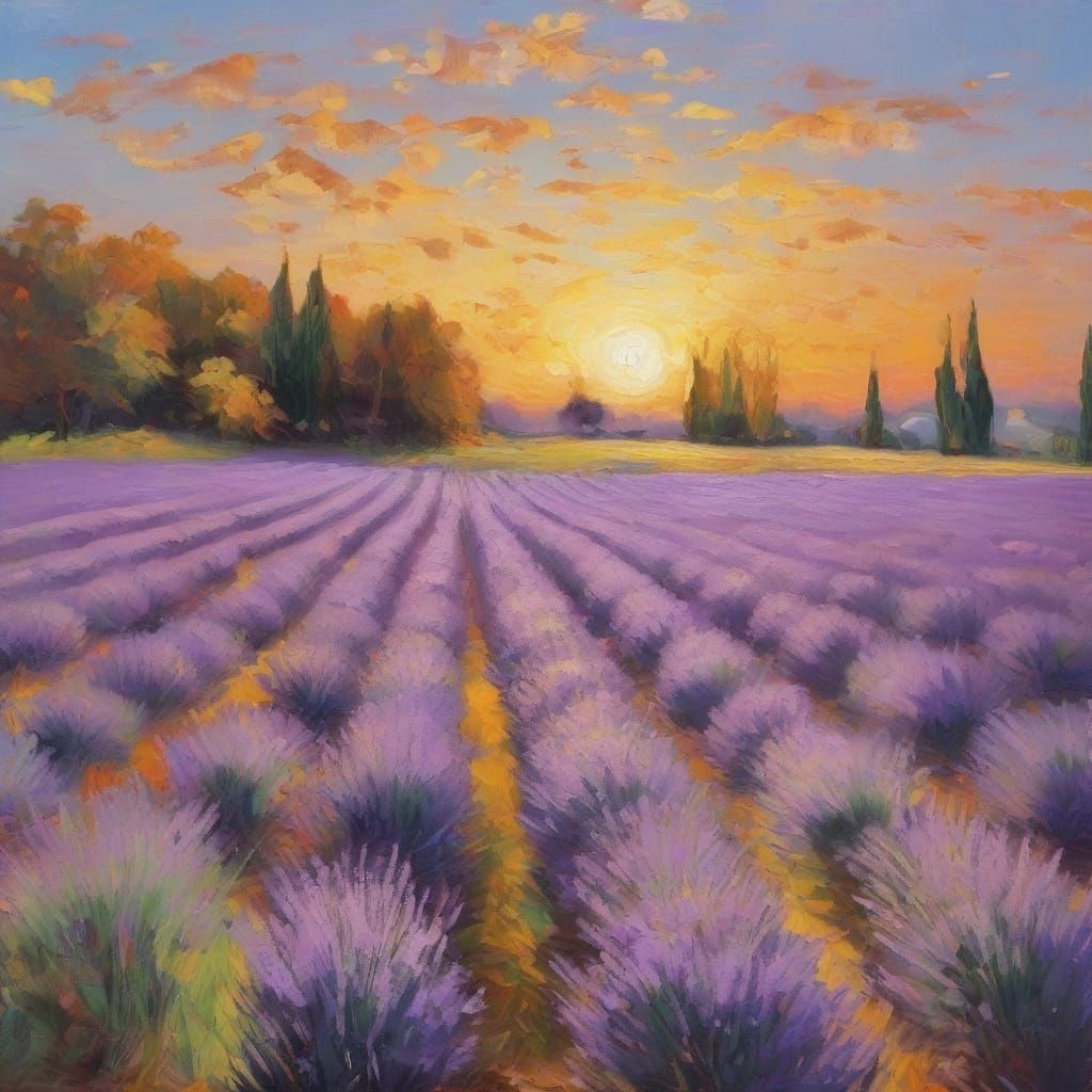 Impressionist Lavender Landscape with Expressive Brushstroke...