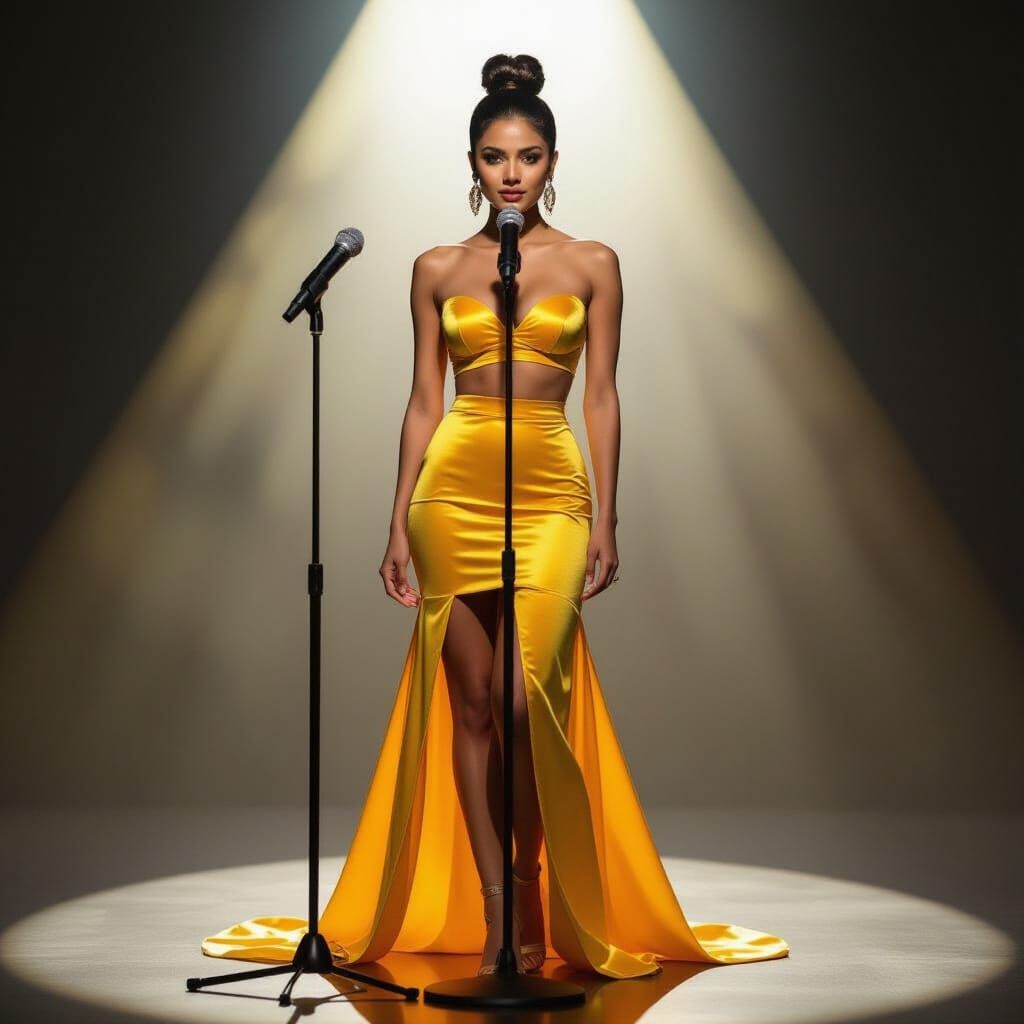 Indian Woman on Stage in Yellow Outfit