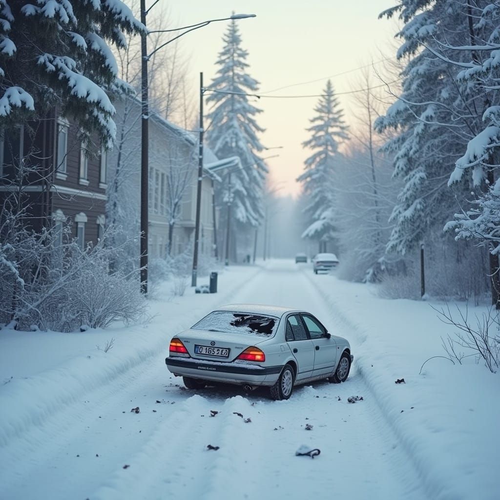 Russian Winter Crash Scene Captured in Gritty, High-Contrast...