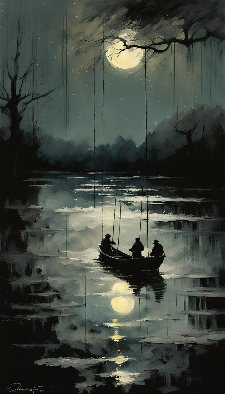 Mysterious Darkest Night Painting in Expressive Style