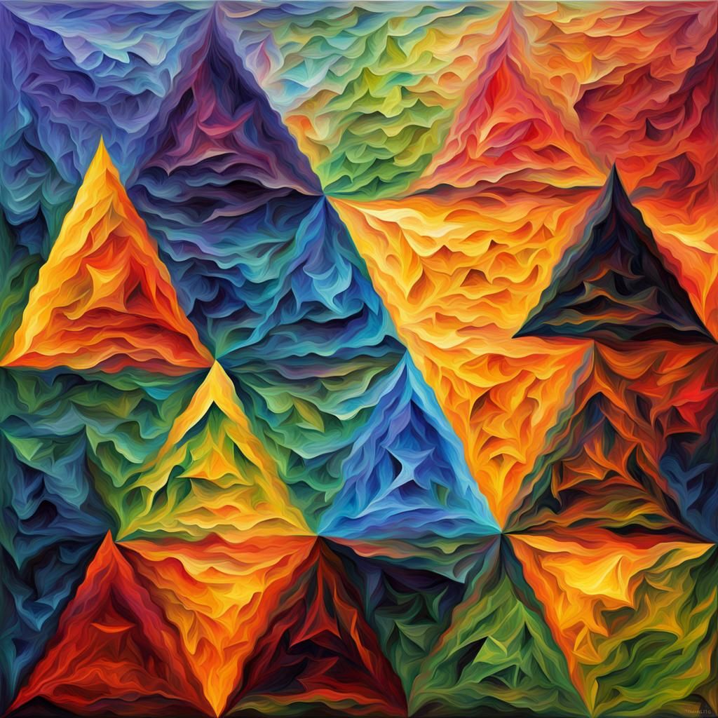 Colorful Fractal Triangles in Impasto Style