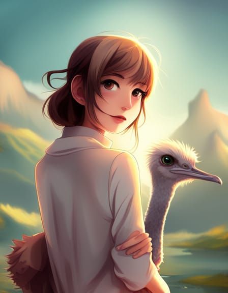 Anime Ostrich Girl Illustration