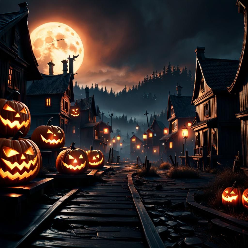 Haunted Town: Monsters and Halloween Scenery in CGI