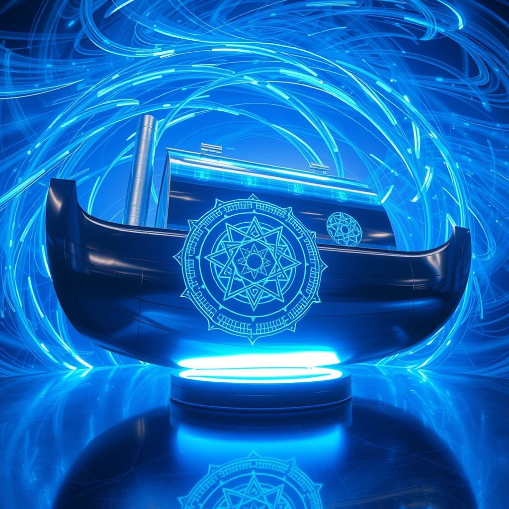 Futuristic Kabbalistic Ark with Swirling Lights
