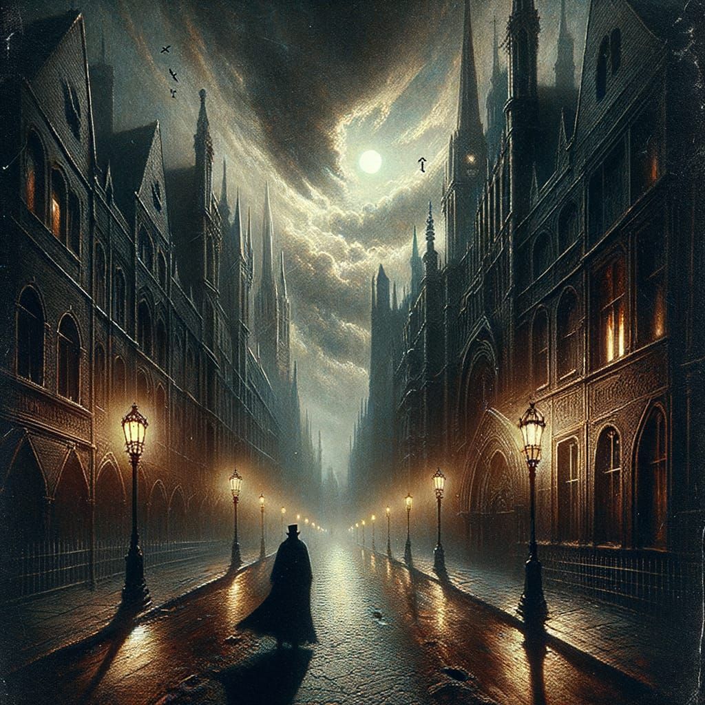 Spectral Figure in Gaslit Victorian City Street