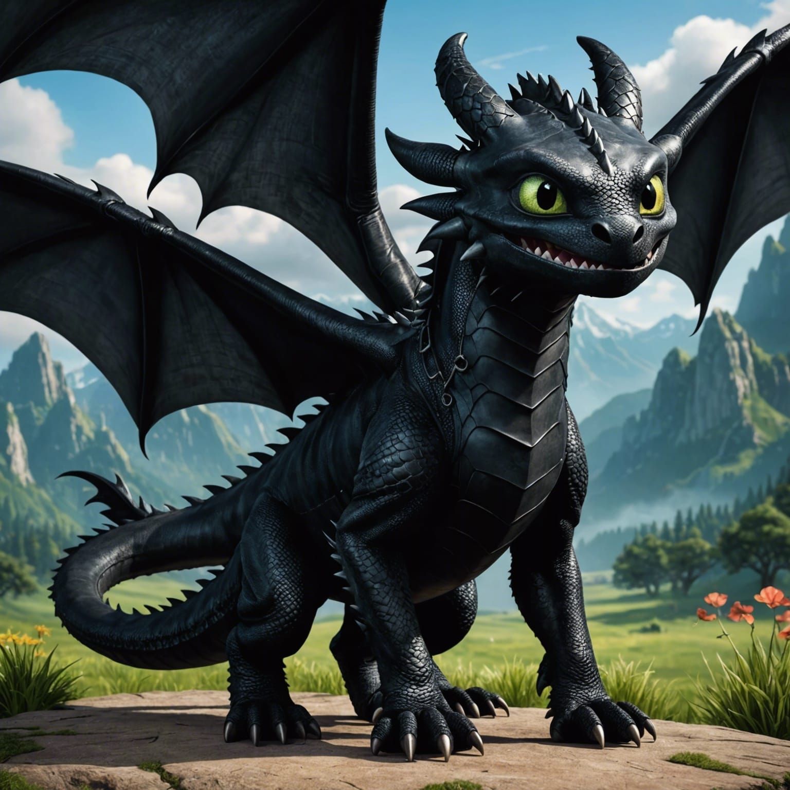 Toothless-Style Black Dragon Digital Rendering