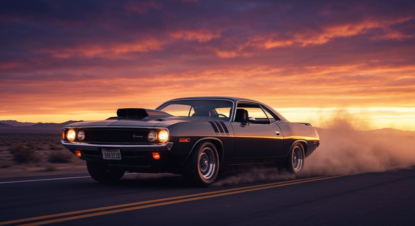 1970 Hemi Cuda Action Shot on Desert Highway