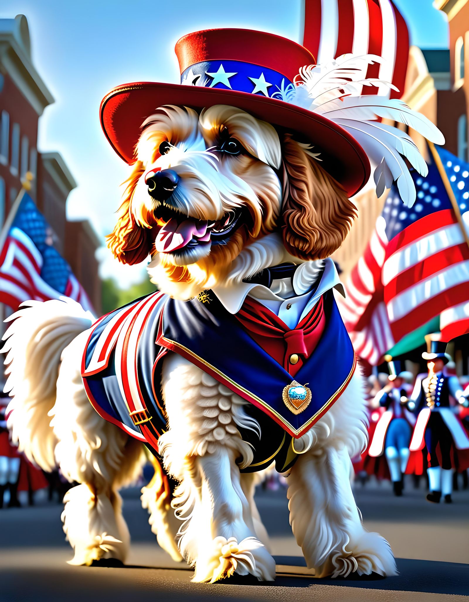 Golden Doodle Rides in July 4th Parade