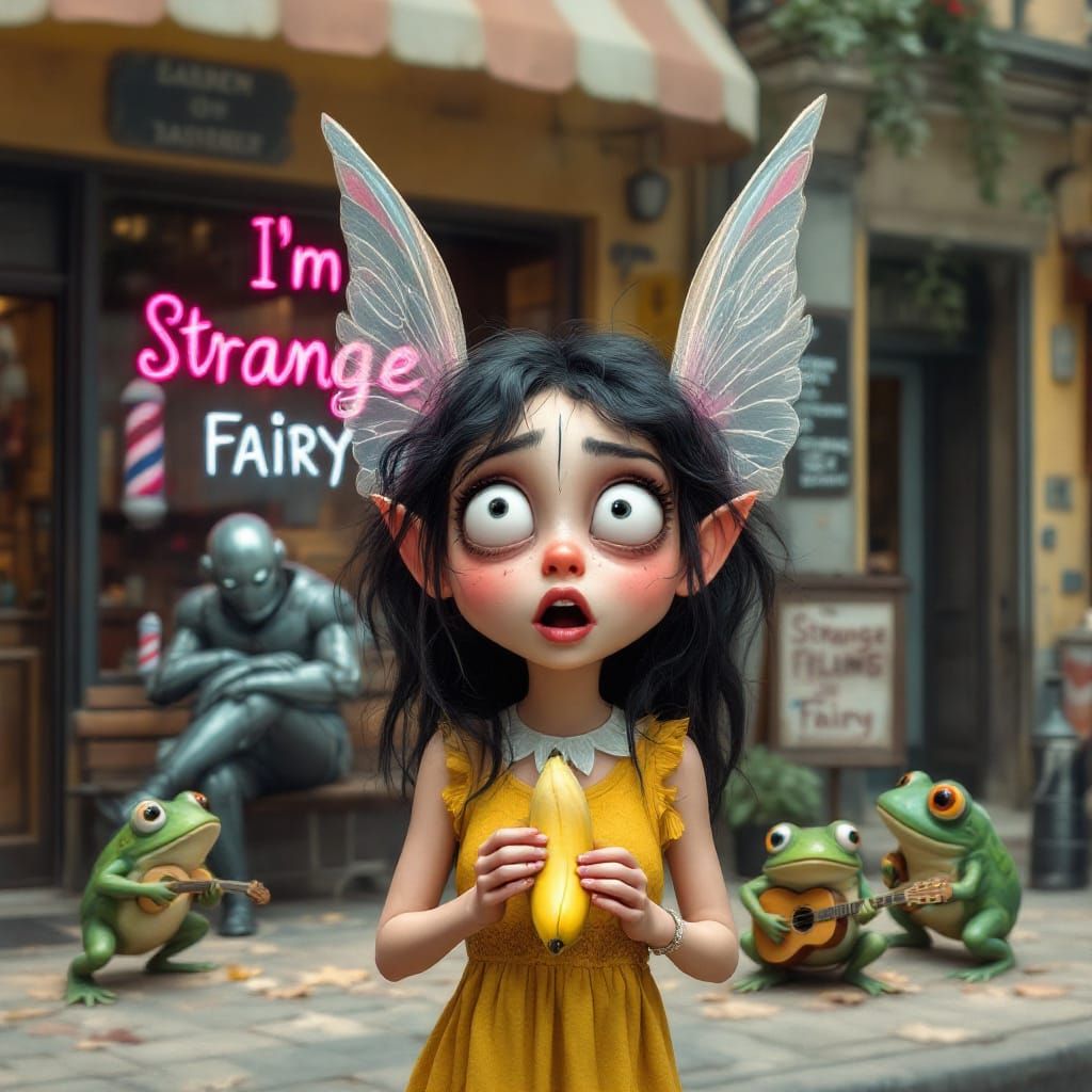 Surreal Fairy with Forehead Wings and Banana
