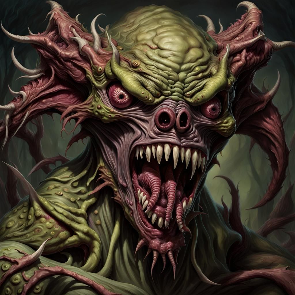 Horrific Multi-Mouthed Mutant in Dark Fantasy Style