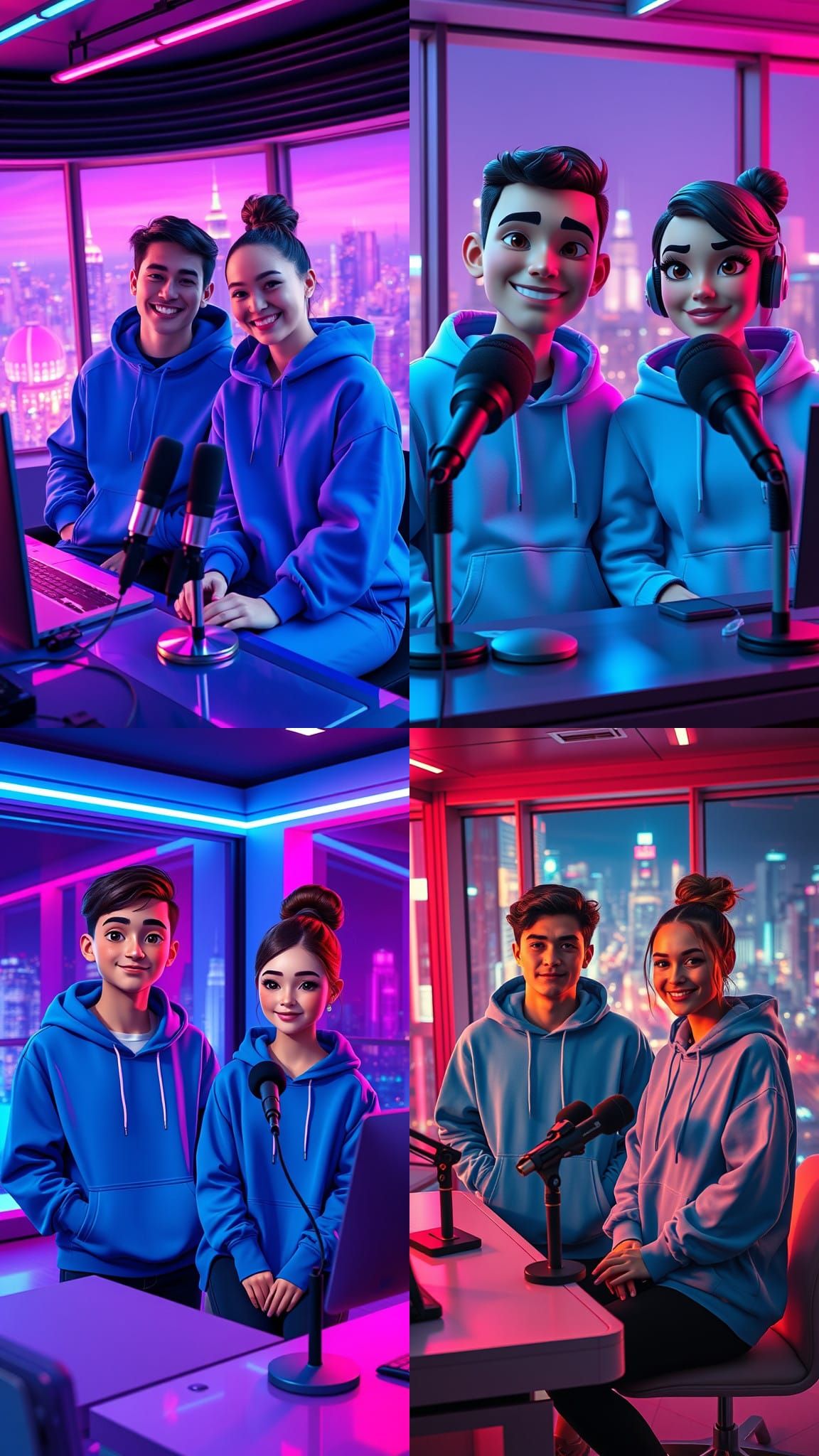 Pixar-Style Cyberpunk Studio with Podcasters in 3D