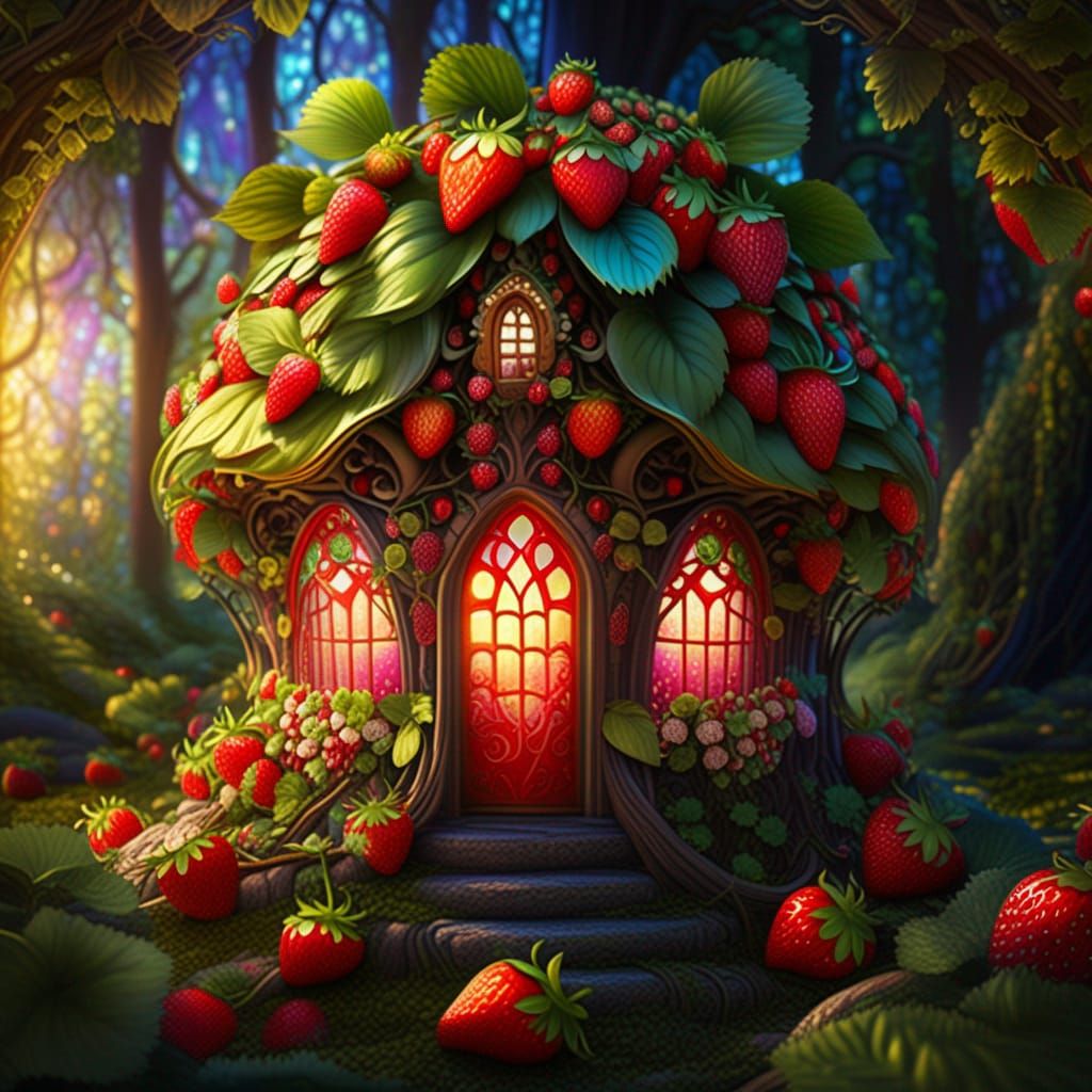 Enchanted Strawberry Fairy House in Magical Forest