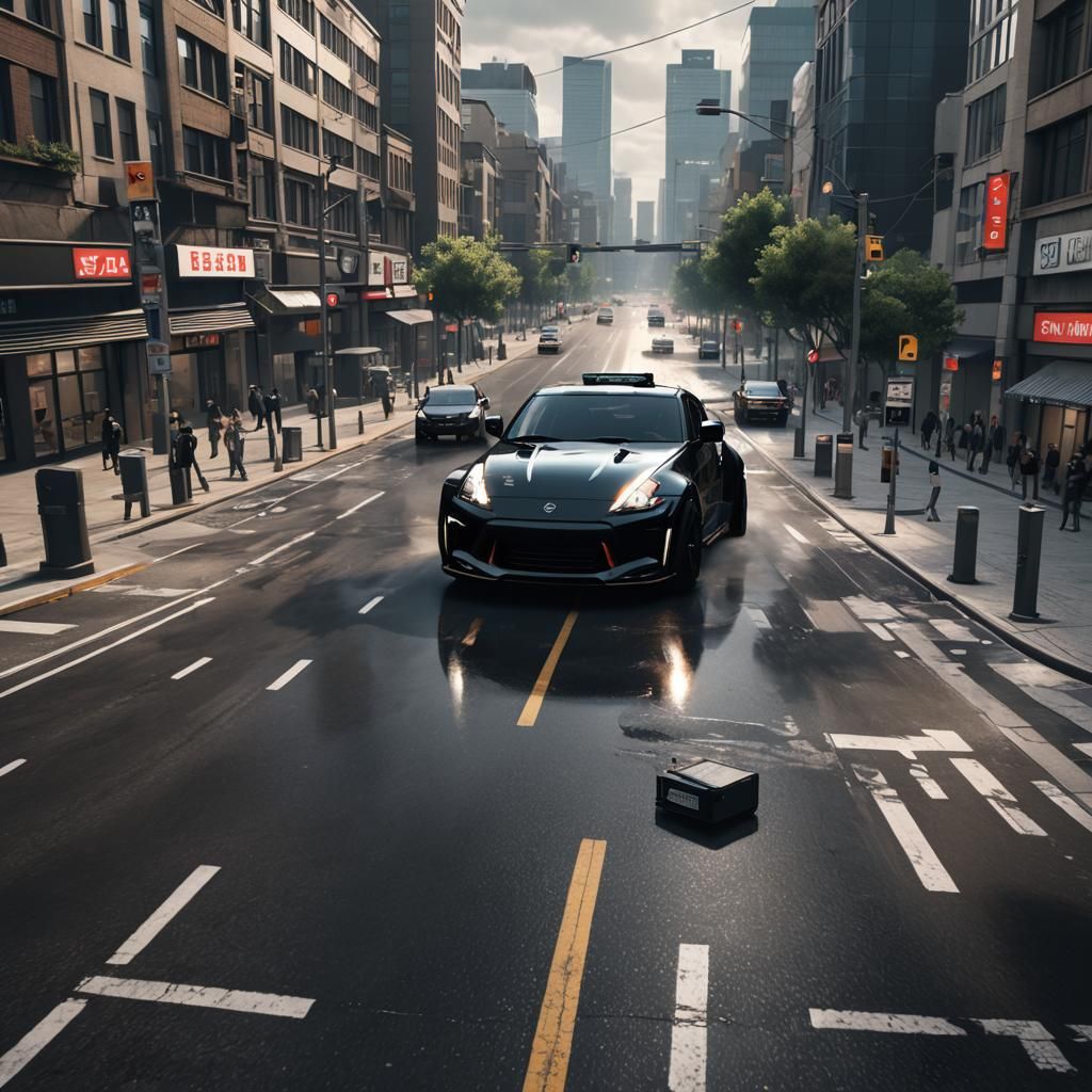 Black Nissan Z Drifting: 3D Game Cinematic Scene