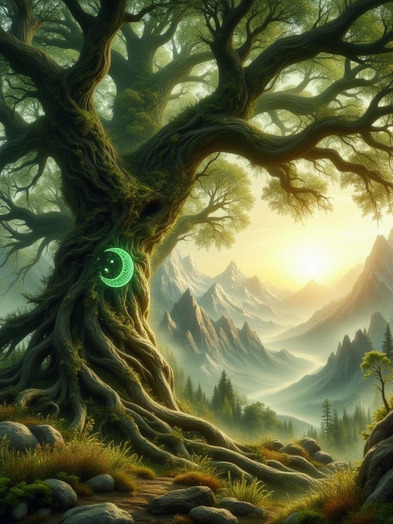 Surreal Forest Guardian in Mystical Landscape