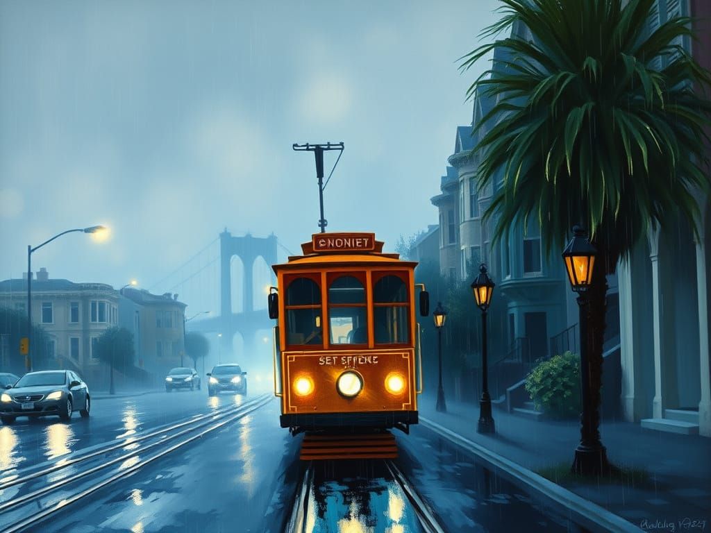 Vintage Cable Car Glides Through San Francisco Streets in Ne...