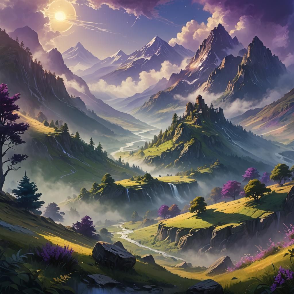 Dreamlike Mountain Landscape in Golden Light