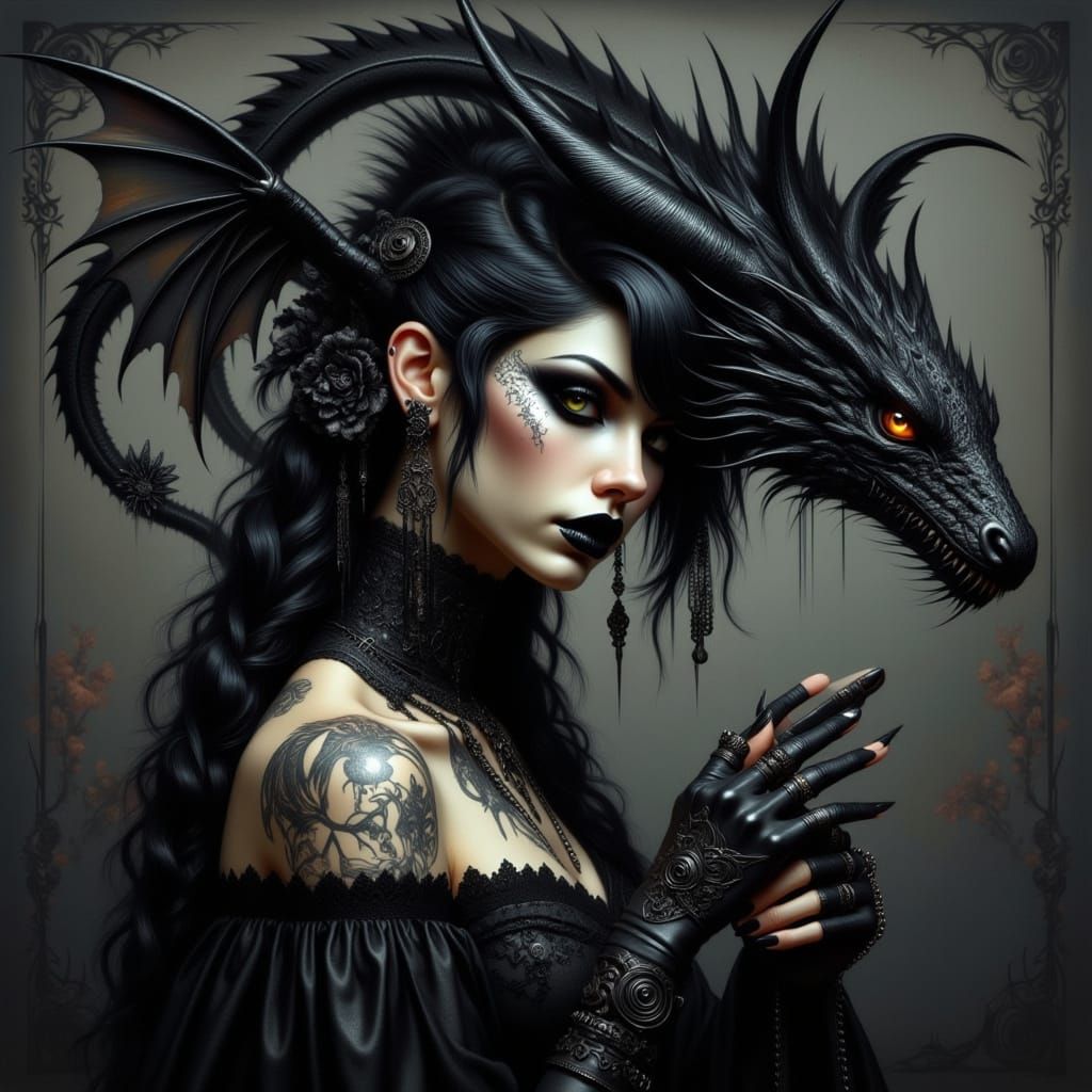 Gothic Metal Dragon Woman in 1950s Style