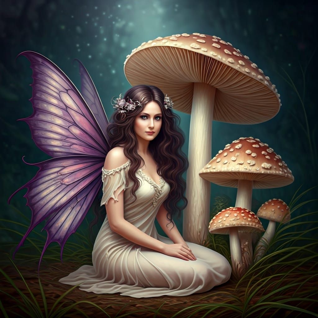 Fairy Beneath Mushroom in Ethereal Fantasy Style