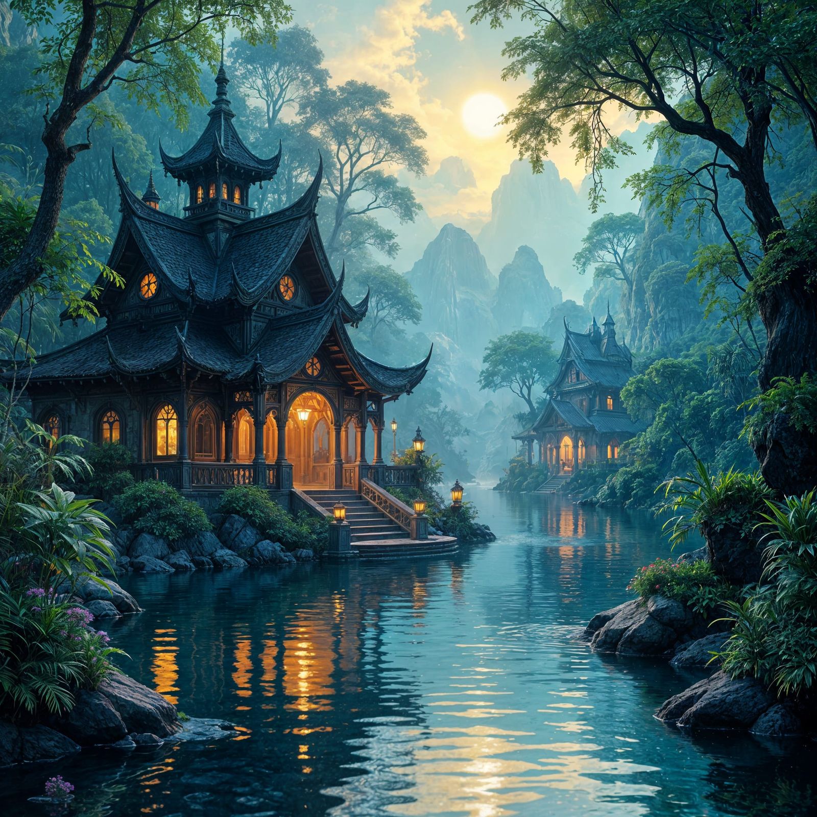 Lush Lagoon: Dark Fantasy Concept Art in 8K