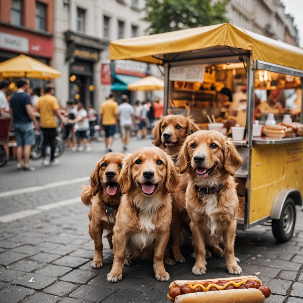 Hotdog Street Food with Adorable Dogs