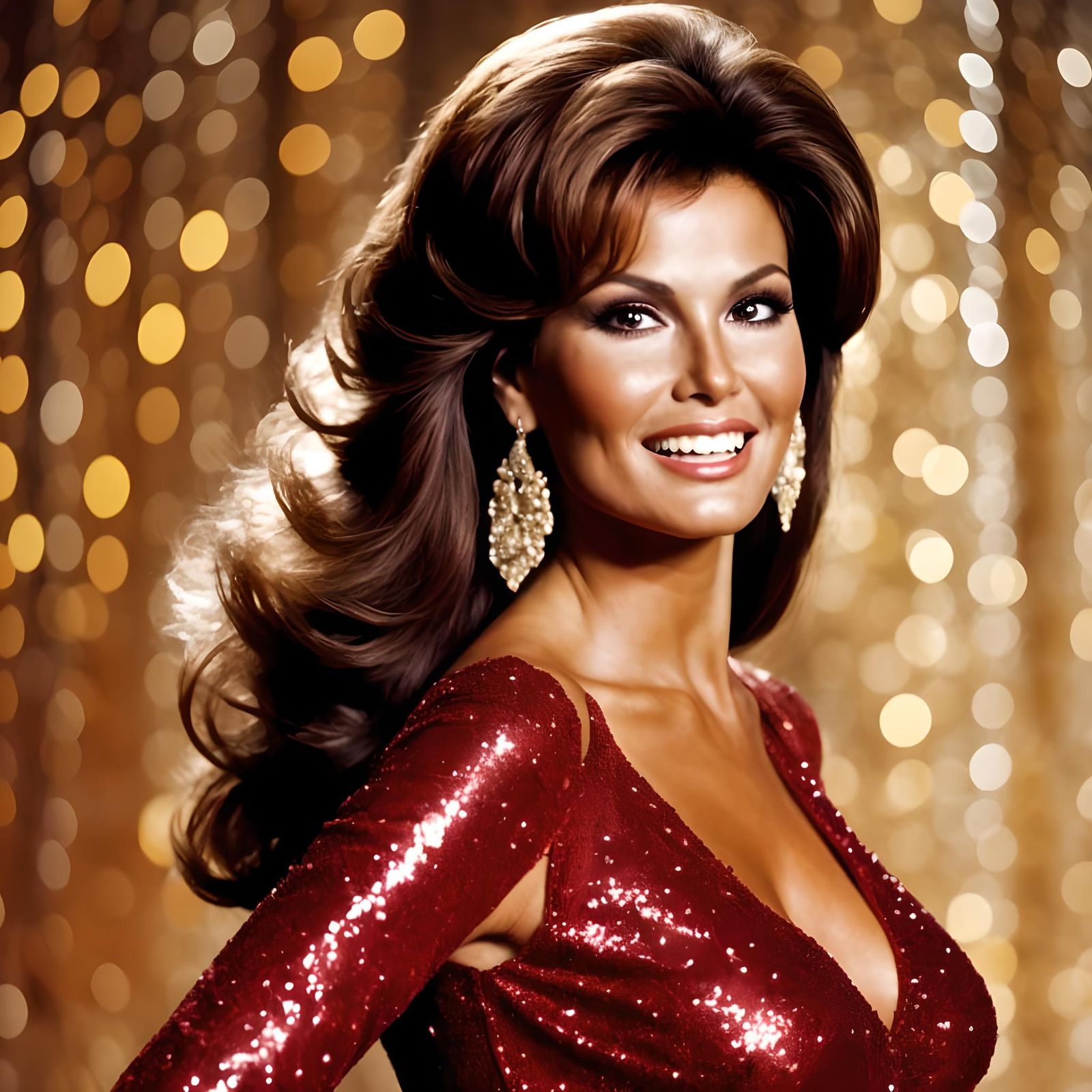 Glamorous Portrait of a Showgirl in Burgundy Gown