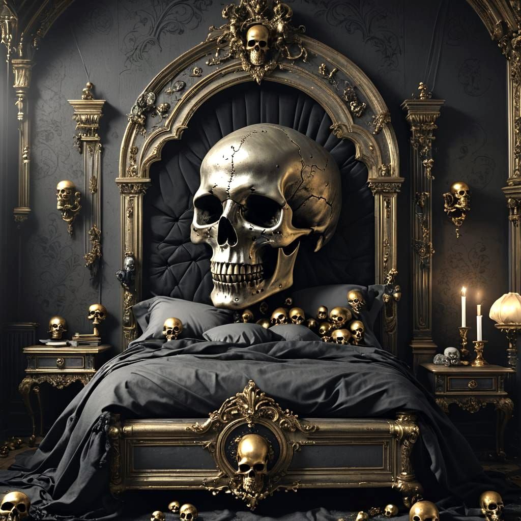 Victorian Skull Bedroom in Detailed 3D Rendering