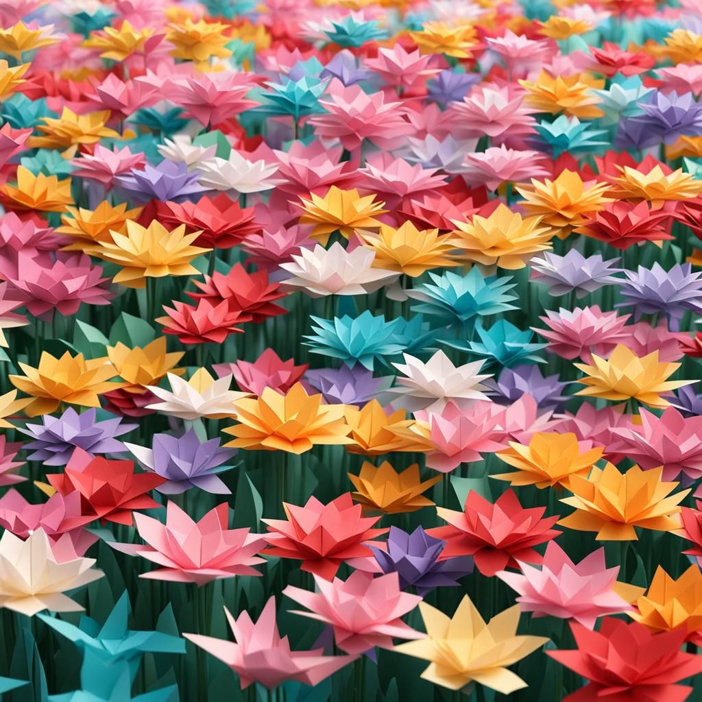 Origami Flower Field Papercraft in 8K