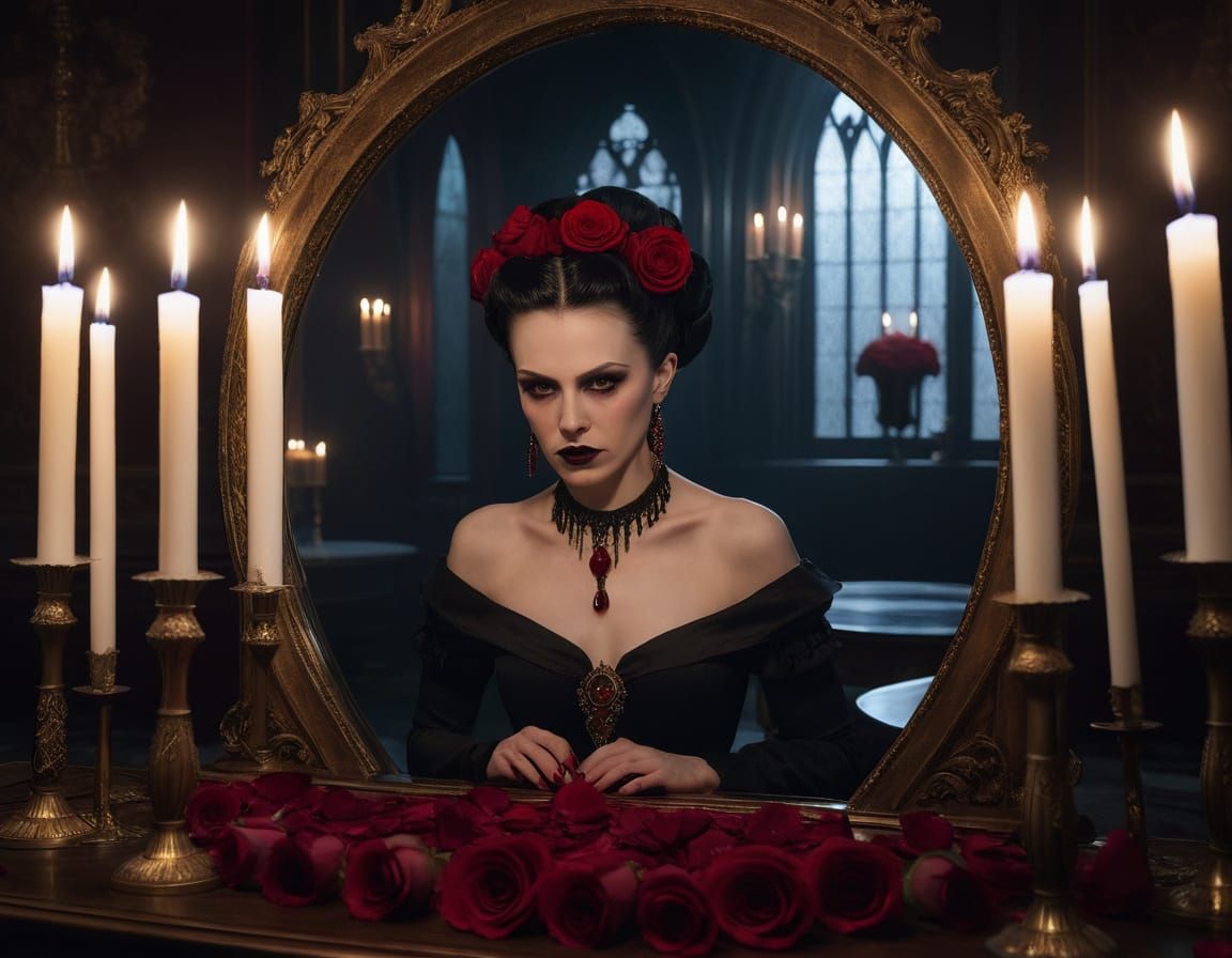 Gothic Vampire Woman Reflected in Mirror