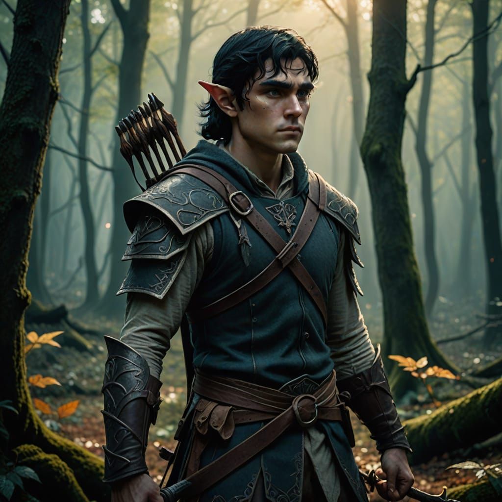 Mysterious Elf Warrior in the Woods with Bow
