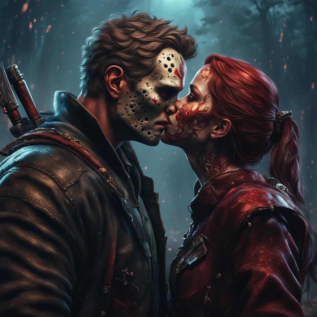 Jason and Female Jason Kissing: Detailed Matte Painting