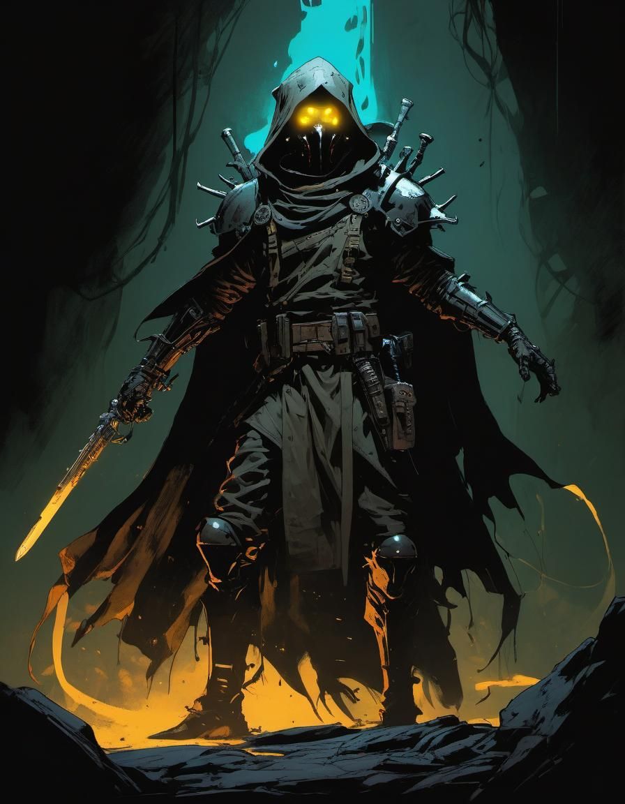 Grim Inquisitor in Dark Dungeon, Mignola Style